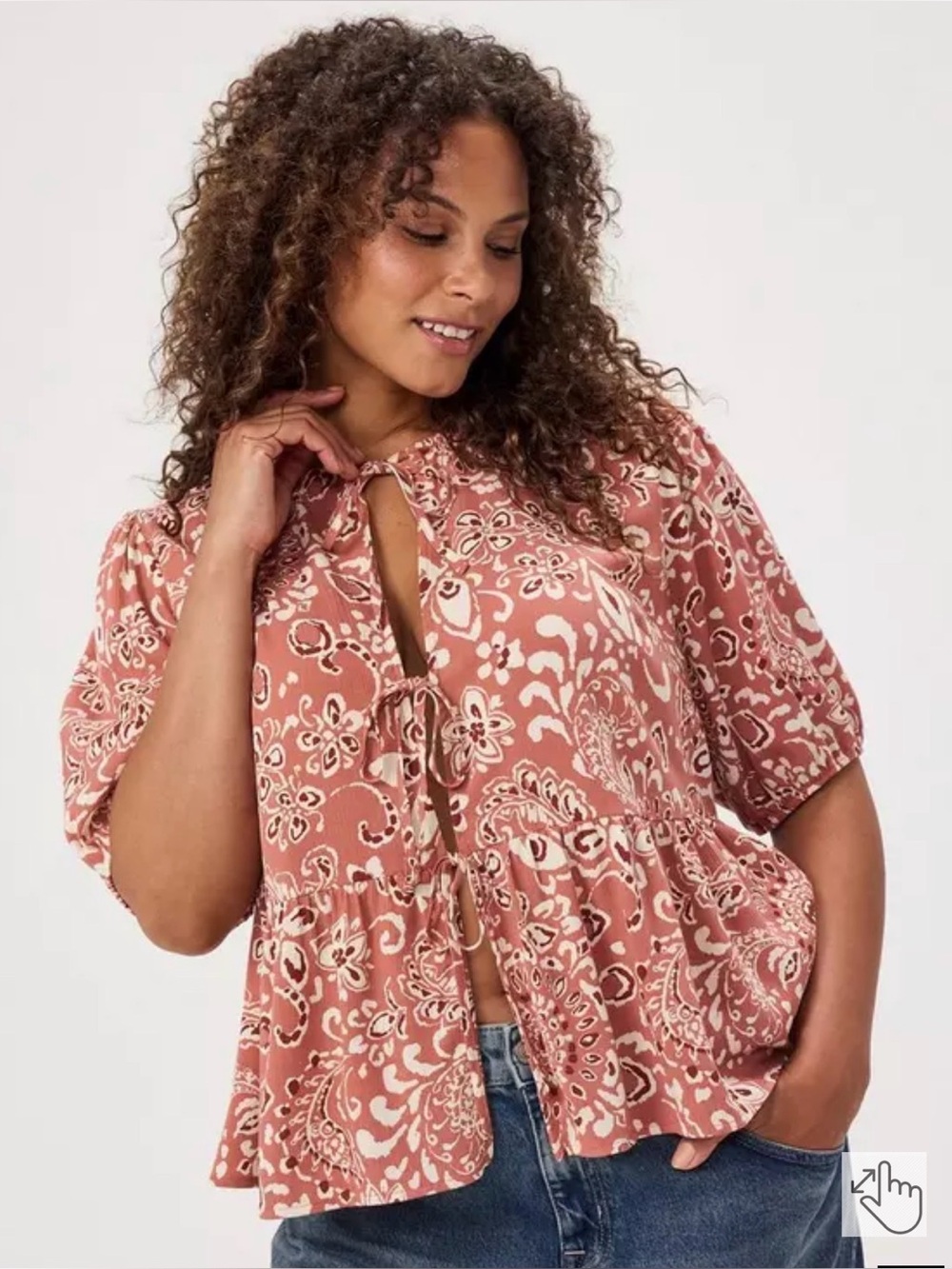 Torrid 3X Laney Medallion Pink Gauze Tie Front Babydoll Blouse NWT